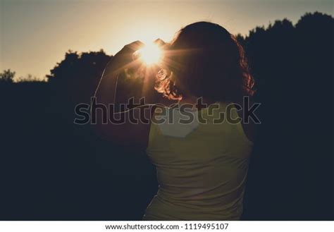 Woman Holds Sun Her Hand Stock Photo Edit Now 1119495107