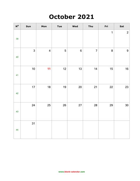 Blank October 2021 Calendar Free Resume Templates