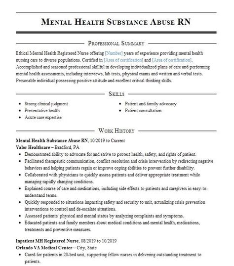 Mental Health And Substance Abuse Registered Nurse Resume Example