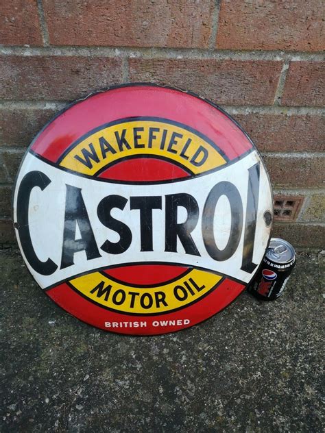 Castrol Wakefield Enamel Motoring Sign Curved Heavy 41cm Diameter