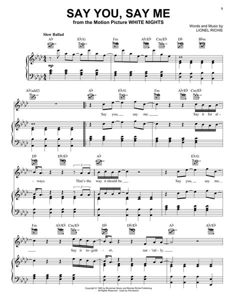 Say You Say Me Sheet Music Lionel Richie Piano Vocal And Guitar
