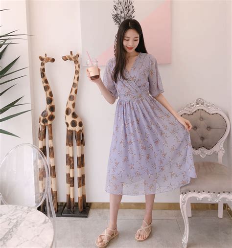 Spring Summer Chiffon Long Dress Korean Style Women Maxi Etsy