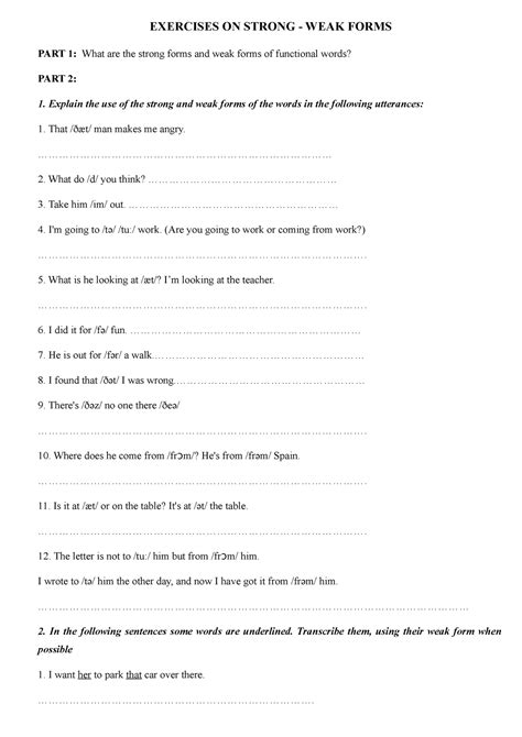 Exercises ON Strong - WEAK Forms - EXERCISES ON STRONG - WEAK FORMS