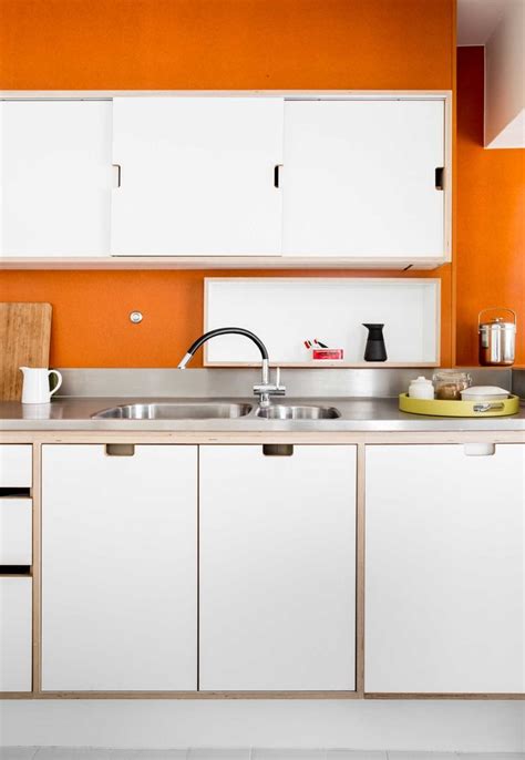 «stunning light grey kitchen with wood worktops. Grey and Orange Modern Kitchen - Contemporary - Kitchen ...