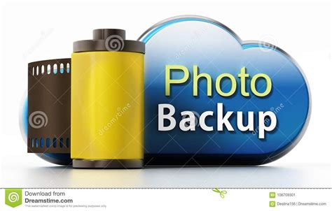 Cloud Symbol With Backup Text And Film Strip 3d Illustration Stock