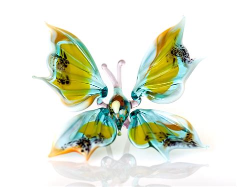 Middle Colorful Butterfly Figurine Blown Glass Insect Statuette Art