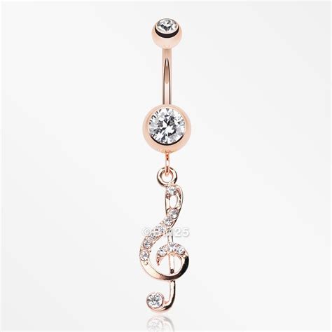 Rose Gold G Clef Sparkle Belly Button Ring Etsy Canada Body Jewelry