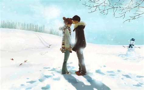 Anime Love Kiss In Snow Wallpapers Hd Desktop And Mobile Backgrounds