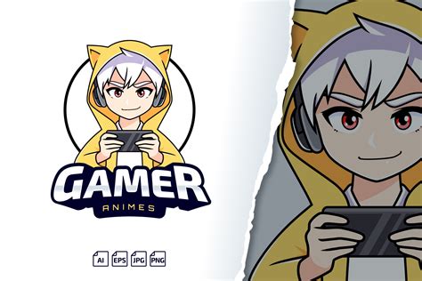 Gamer Anime Boy Logo Graphic By Tkztype · Creative Fabrica