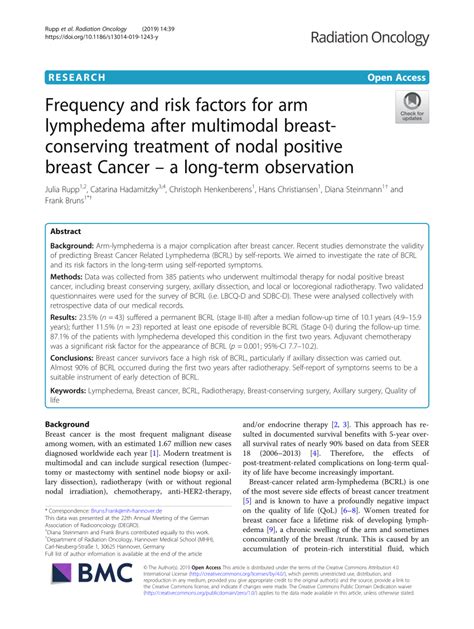 Pdf Frequency And Risk Factors For Arm Lymphedema After Multimodal