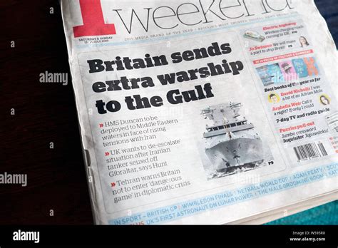 Britain Sends Extra Warship To The Gulf I Newspaper Headline On Front