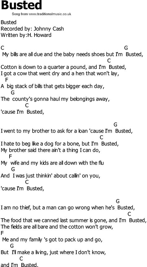 Old Country Song Lyrics With Chords Busted