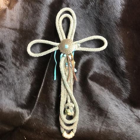Unbridled Faith Real Lariat Rope Leather And Feather Cross Etsy