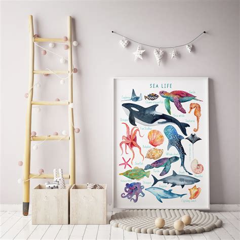 Sea Life Print Nursery Ocean Decor Ocean Animals Poster Etsy