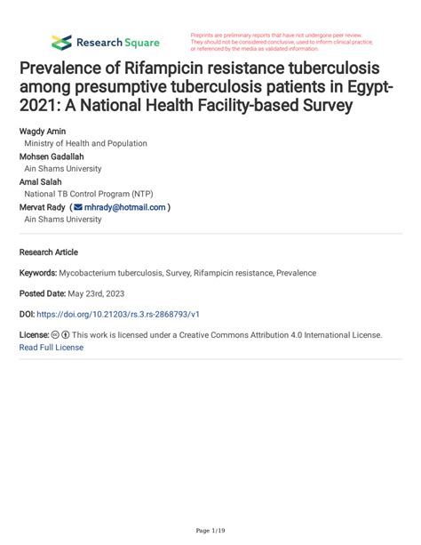 pdf prevalence of rifampicin resistance tuberculosis among presumptive tuberculosis patients