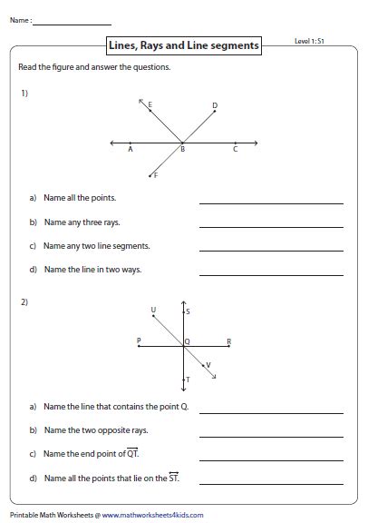 Lines Line Segments And Rays Worksheets