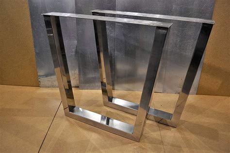 Polished Stainless Chrome Table Legs Rectangular Tapered Style Any Size Table Legs