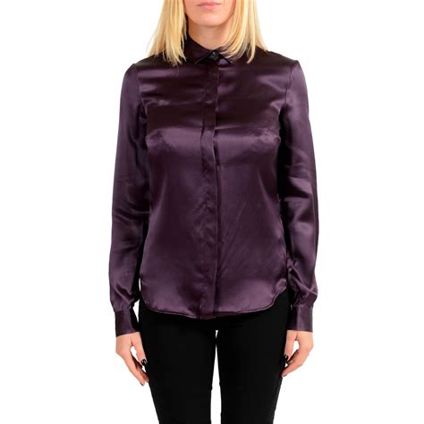 Just Cavalli Womens Purple 100 Silk Button Blouse Top Shirt