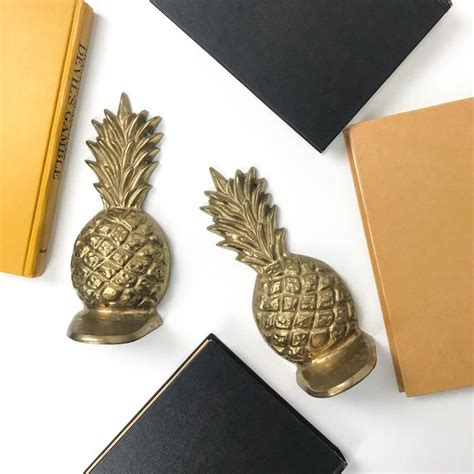 Mid Century Brass Pineapple Bookends Gold Pineapple Decor Etsy Gold