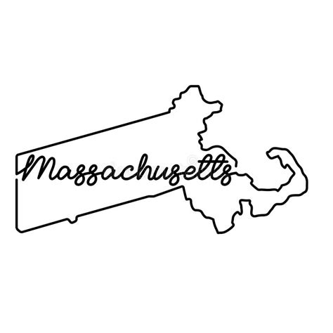 Massachusetts Us State Outline Map With The Handwritten State Name