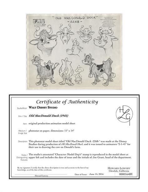 Disney Old Macdonald Duck Animation Model Sheet Of His Cow Clementine