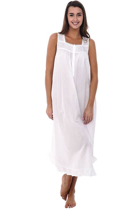 Womens 100 Cotton Lawn Nightgown Long Sleeveless Chemise White Cg12n1wofpj Night Gown