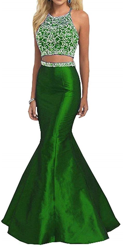 Tutuvivi Halter Beaded Two Pieces Mermaid Long Prom Evening Party