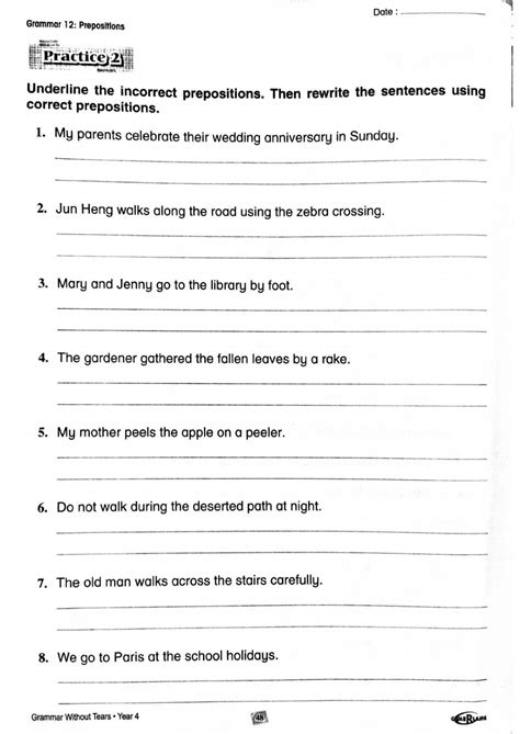 Prepositions of place other contents. Year 4 Grammar - Prepositions worksheet