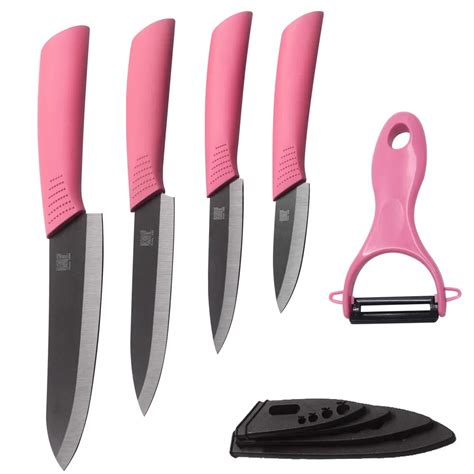 Kitchen Ceramic Knife Set Black Blade Pink Handle 3 Inch 4 Inch 5 Inch