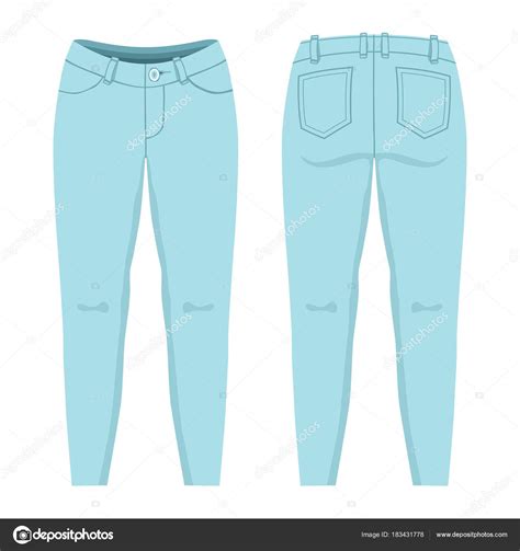 Women Light Blue Jeans Front Back Views White Background — Stock Vector