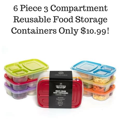 I'll list some options below and give the pros and cons of each and the ideal situation remember, any food grade storage containers need to be food safe. Amazon: 6 Piece 3 Compartment Reusable Food Storage ...