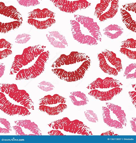 Vector Woman Lipstick Kiss Prints Seamless Pattern Stock Vector