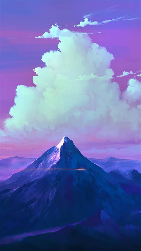 Montanha Nuvens Paisagem Arte Pintura Horizonte Papel De Parede