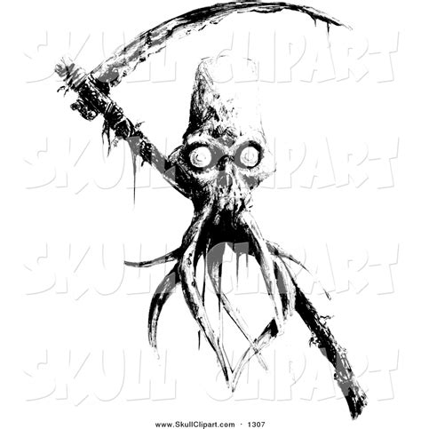 Vector Clip Art Of A Black And White Tentacled Grim Reaper