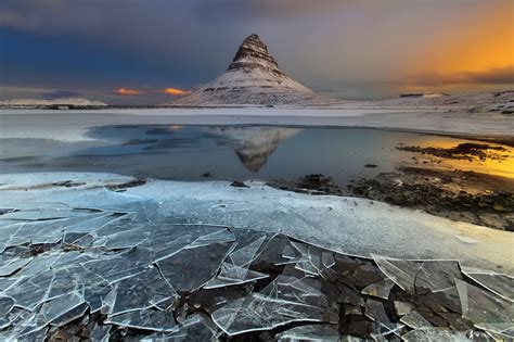 Nature Landscape Mountain Iceland Snow Winter Ice Water Sunset Clouds Reflection