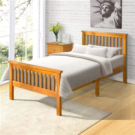 Auchen Wood Twin Bed Frame With Headboard And Footboard Platform Bed