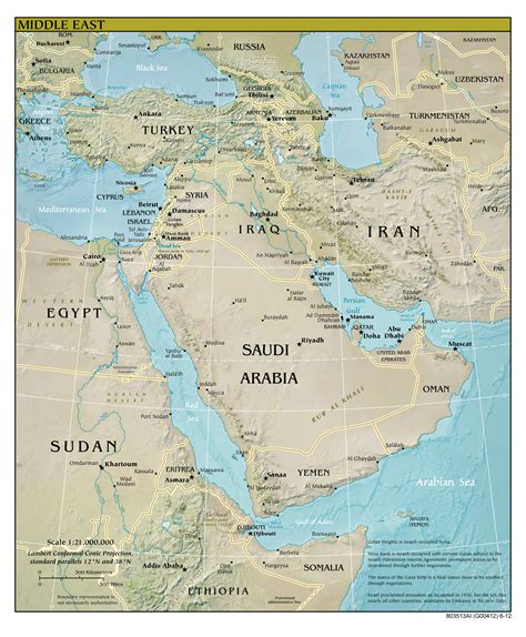 Large Detailed Relief And Political Map Of Middle East With All D59