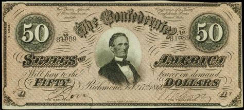 Confederate Paper Money 50 Dollar Bill 1864 T 66 Jefferson Davis The