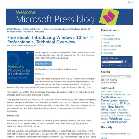 Free Microsoft Press Ebook Introducing Windows 10 For It