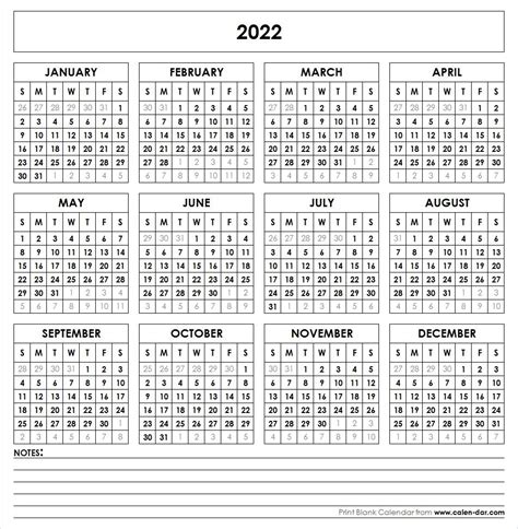 One Page 2022 Calendar Printable Download Calendar 2022 Yearly