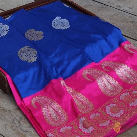 Royal Blue Pink Pure Katan Silk Banarasi Handloom Saree Tilfi