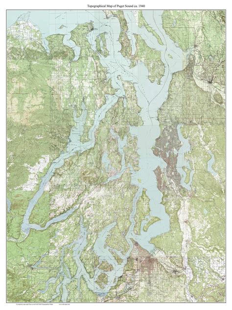 Puget Sound 1940 Custom Usgs Old Topo Map Washington State 15x15