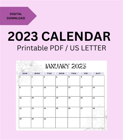2023 Calendar Printable Minimalist Simple Calendar 2023 Etsy