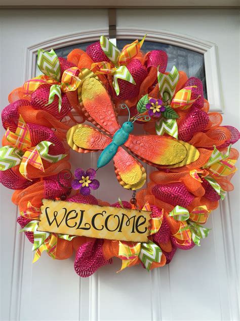Summer Dragonfly Deco Mesh Wreath Wreaths Pinterest