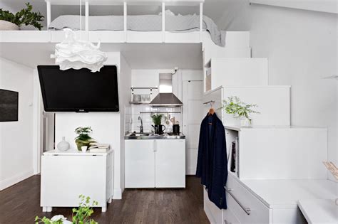 Small Efficient Studio Apartment With Loft Bed Small