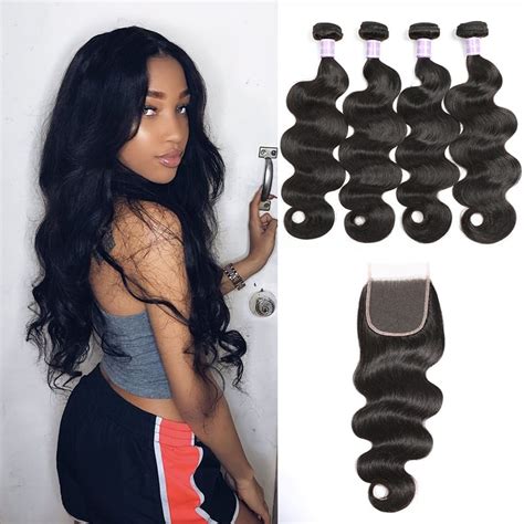 Dsoar Hair Indian Remy Body Wave Hair 4 Bundles With Lace Closure Sew In Hairstyles Dsoar Hair