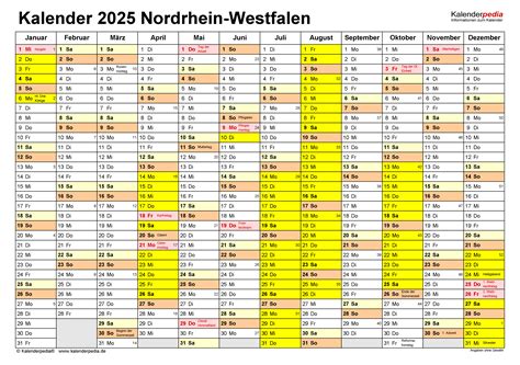 Kalender 2025 Nrw Ferien Feiertage Pdf Vorlagen