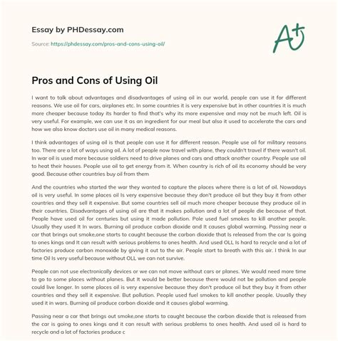 Pros And Cons Of Using Oil 600 Words