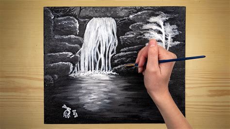 Waterfall In Black And White How To Paint A Waterfall For Beginners
