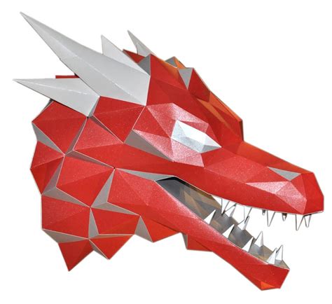 Dragon Head Papercraft Sculpture Pdf Kit Polygonal Low Poly Etsy